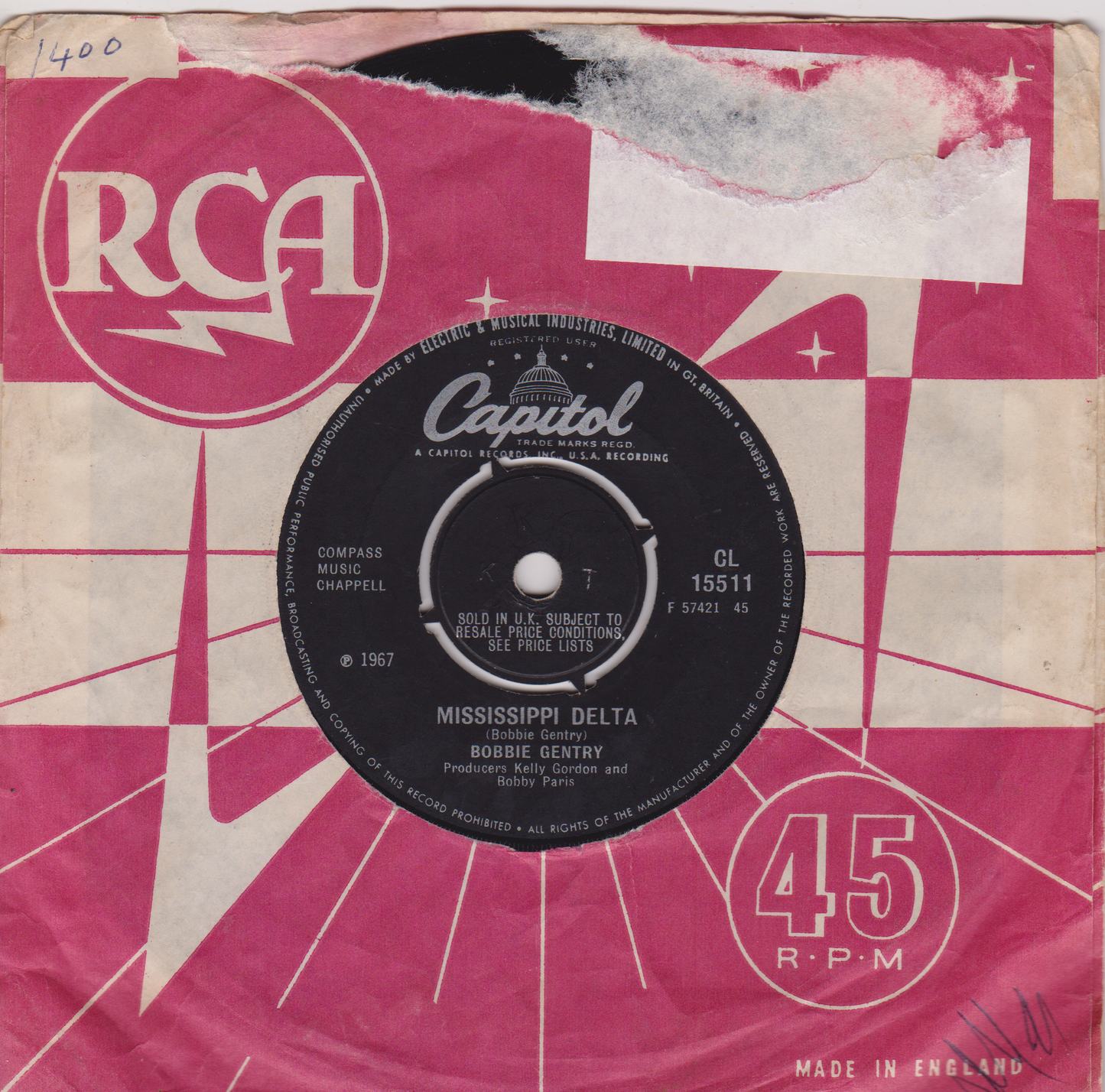 Bobbie Gentry - Ode To Billy Joe (Capitol 1967) 7" vinyl single G+/-