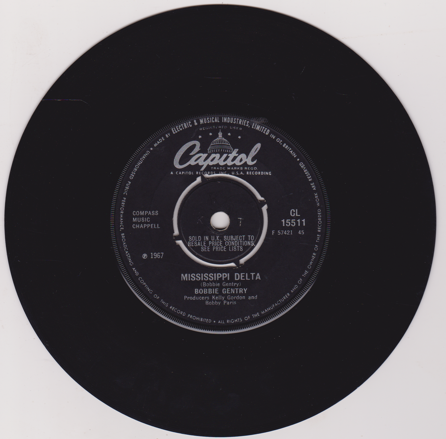 Bobbie Gentry - Ode To Billy Joe (Capitol 1967) 7" vinyl single G+/-