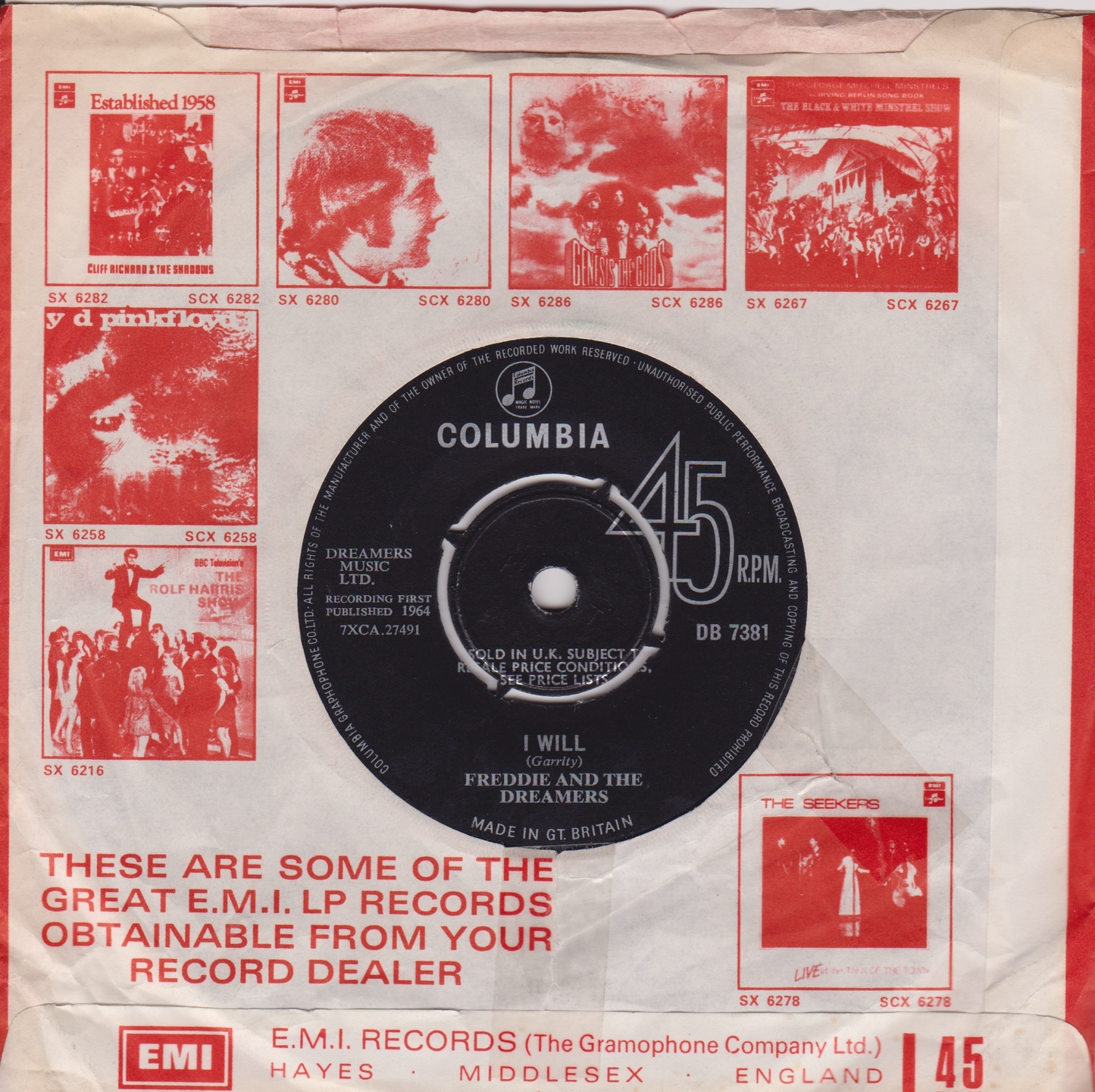 Freddie & The Dreamers – I Understand (Columbia, 1964) 7" vinyl single VG/G+