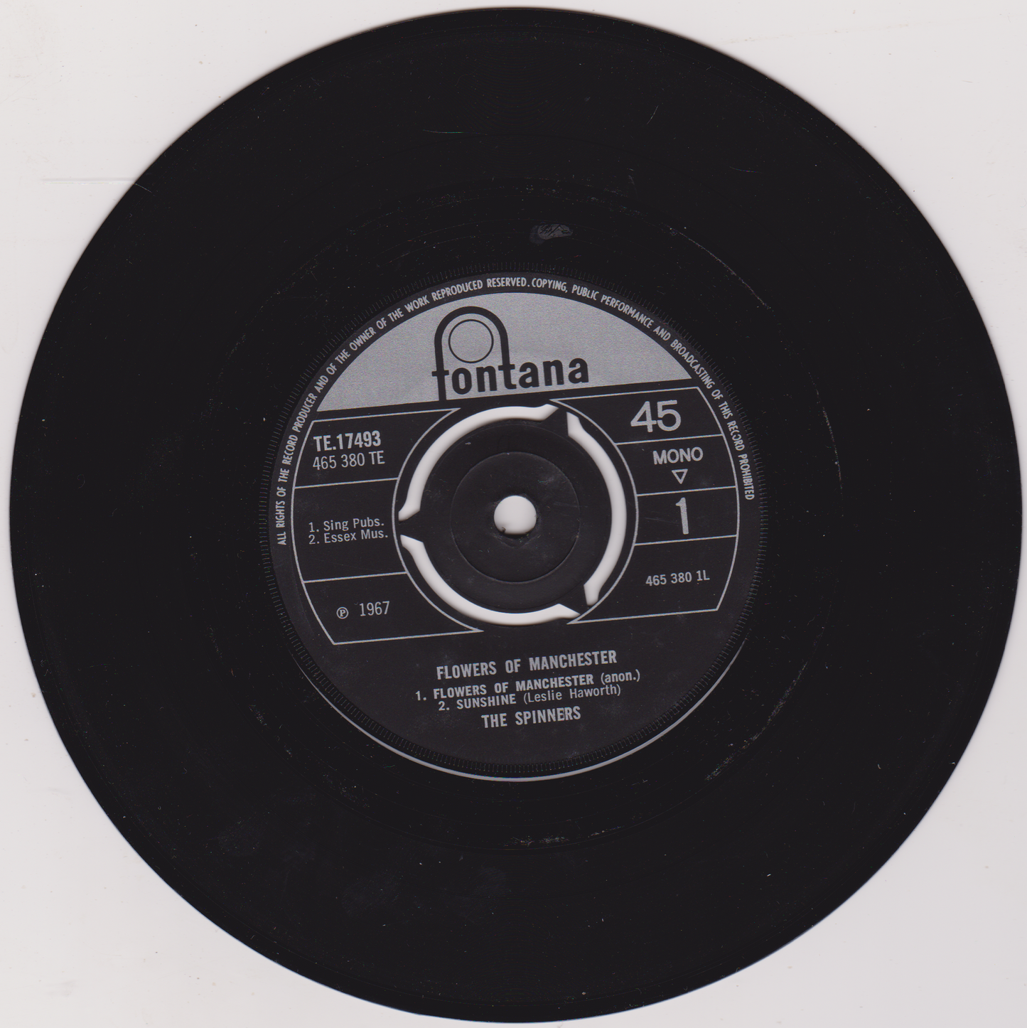 The Spinners – Flowers Of Manchester (Fontana 1967) 7" vinyl P/S EP VG/VG