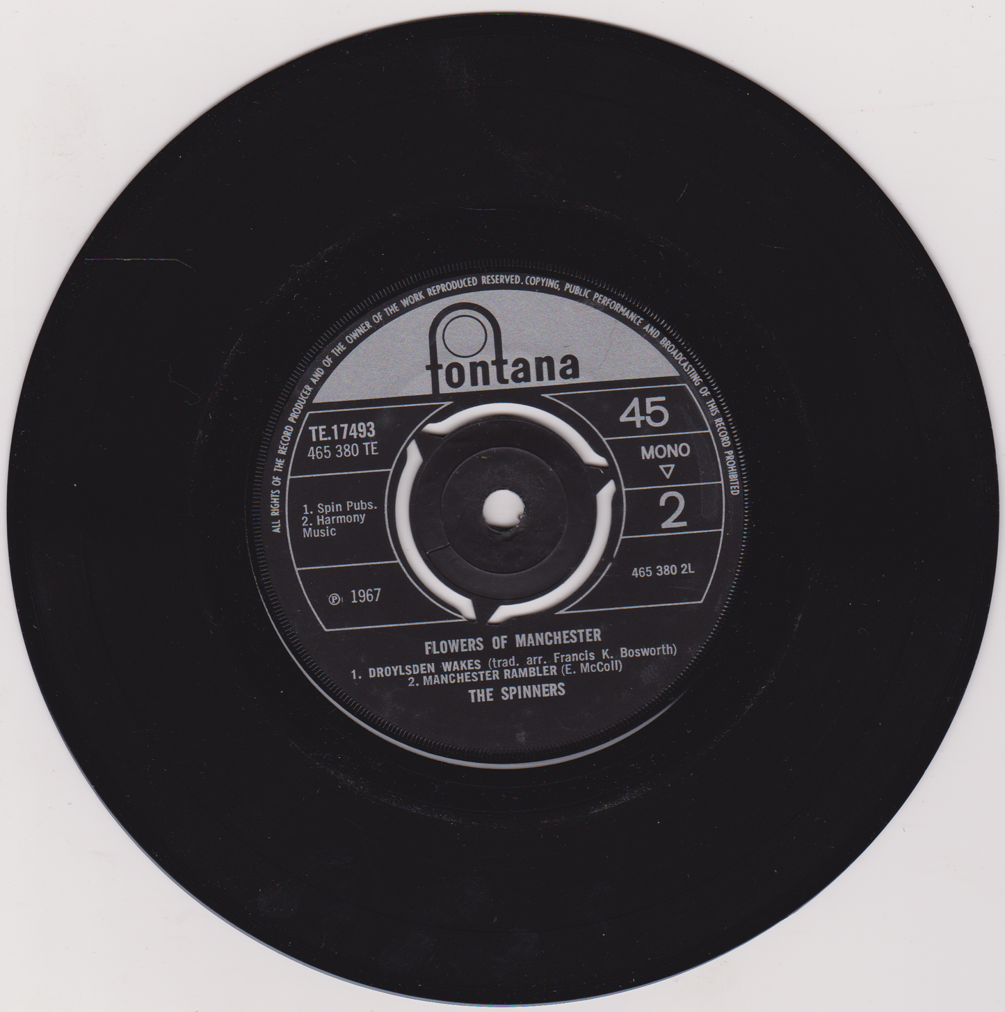 The Spinners – Flowers Of Manchester (Fontana 1967) 7" vinyl P/S EP VG/VG