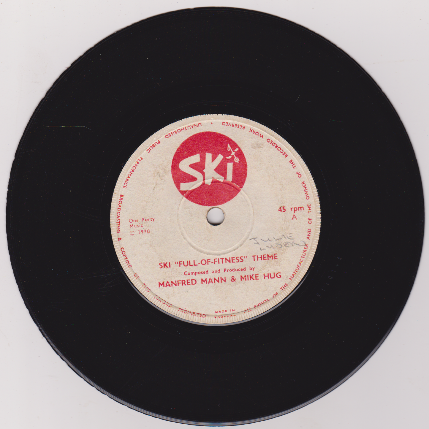 Manfred Mann & Mike Hug – Ski "Full-Of-Fitness" Theme (1971) 7" vinyl single G+/-