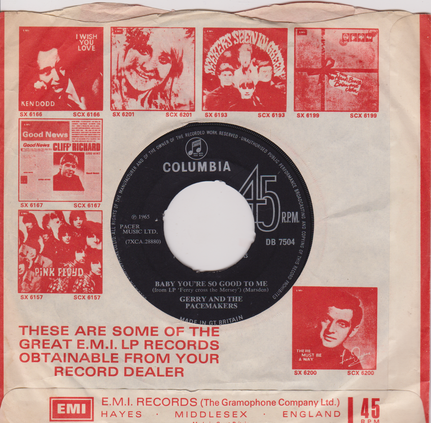 Gerry And The Pacemakers – I'll Be There (Columbia 1965) 7" vinyl single VG/G+