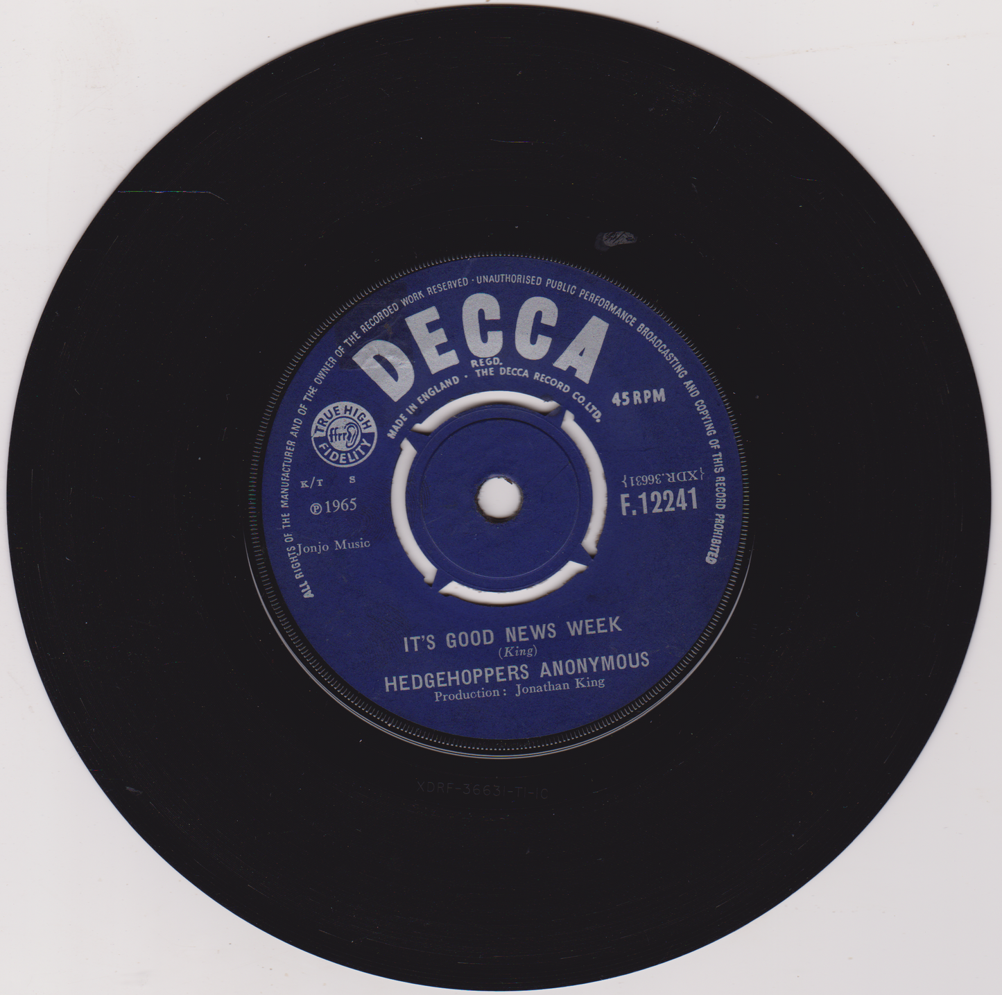 Hedgehoppers Anonymous – It's Good News Week (Decca 1965) 7" vinyl single VG/-