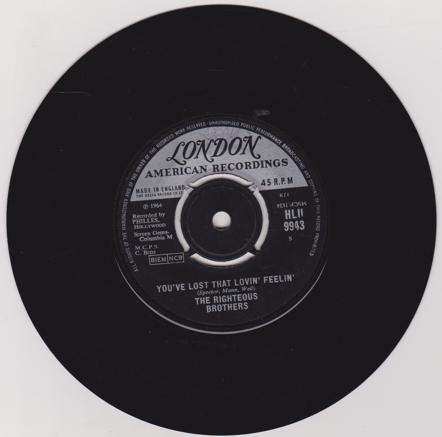 Vinyl record label for London American Recordings with text and a white center.
