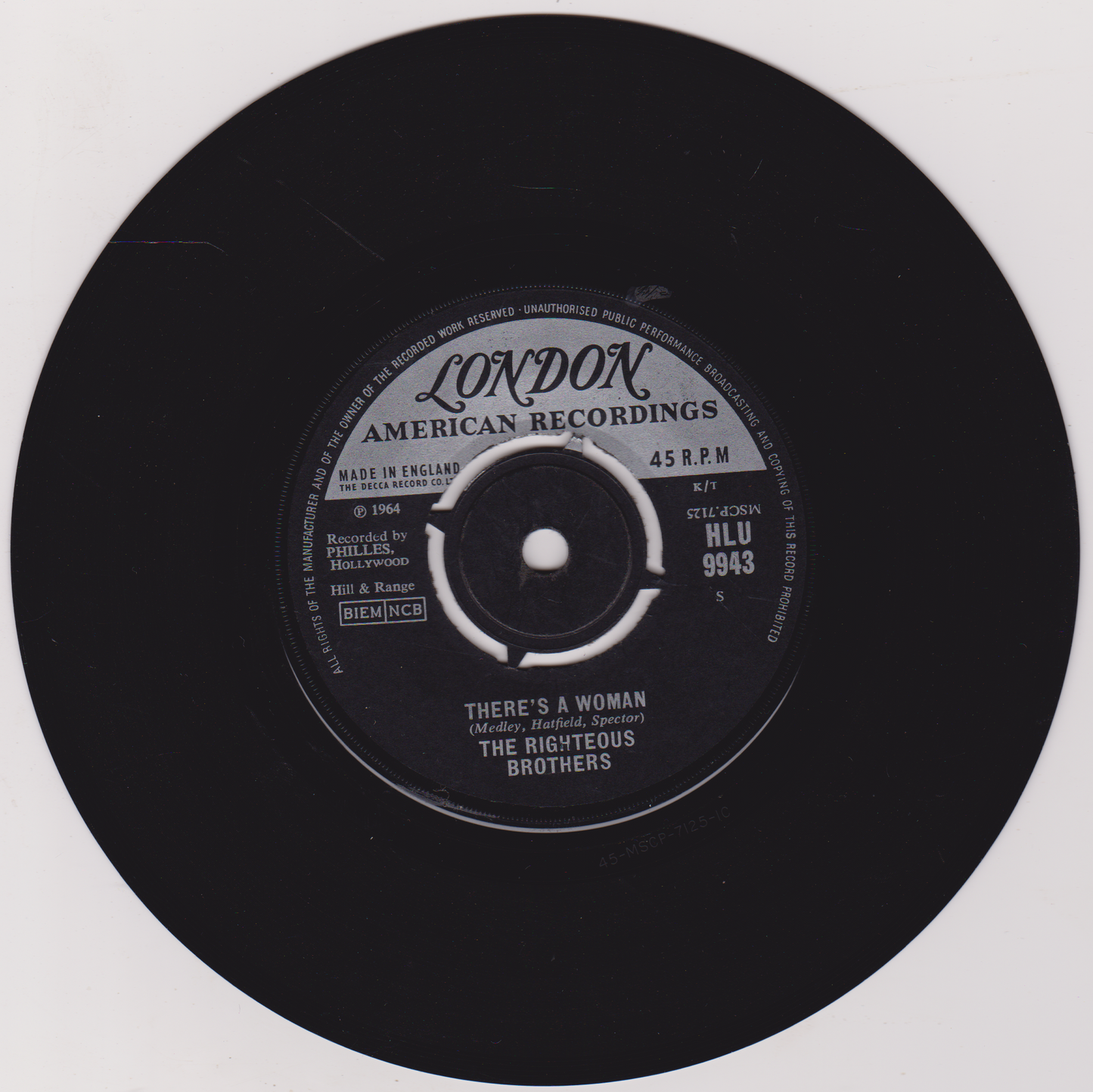Black vinyl record with 'London American Recordings' label on a white background