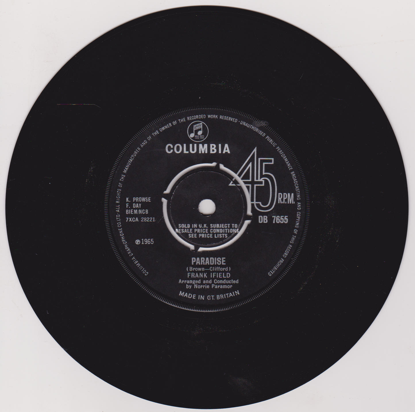 Frank Ifield - Paradise (Columbia 1965) 7" vinyl single VG/VG