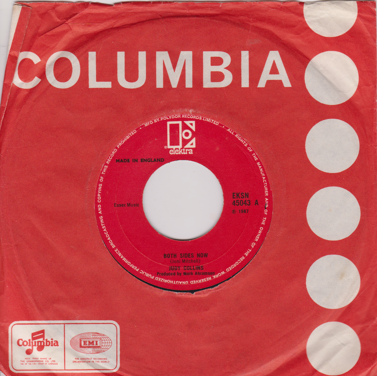 Judy Collins – Both Sides Now (Elektra 1967) 7" vinyl single G+/- jukebox