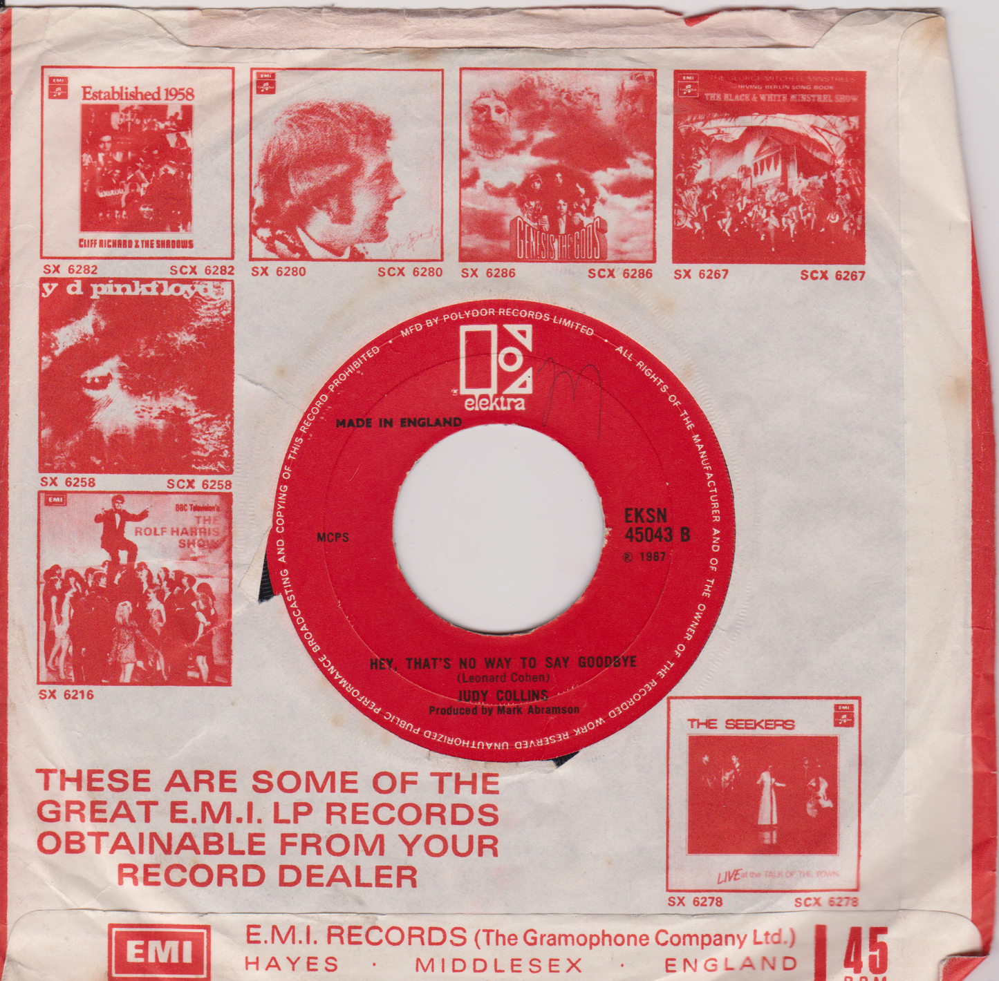 Judy Collins – Both Sides Now (Elektra 1967) 7" vinyl single G+/- jukebox