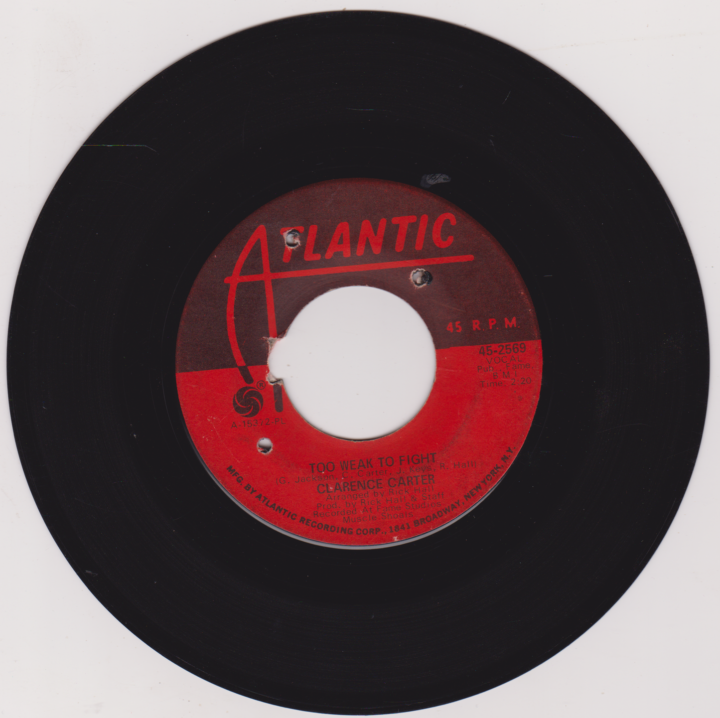 Clarence Carter – Too Weak To Fight (Atlantic 1968) 7" vinyl US single VG/-