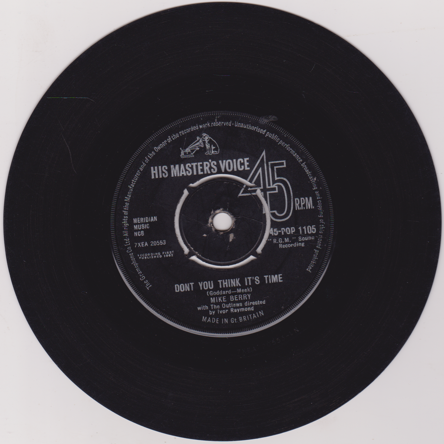 Mike Berry With The Outlaws – Don't You Think It's Time (HMV 1962) 7" vinyl single G+/-