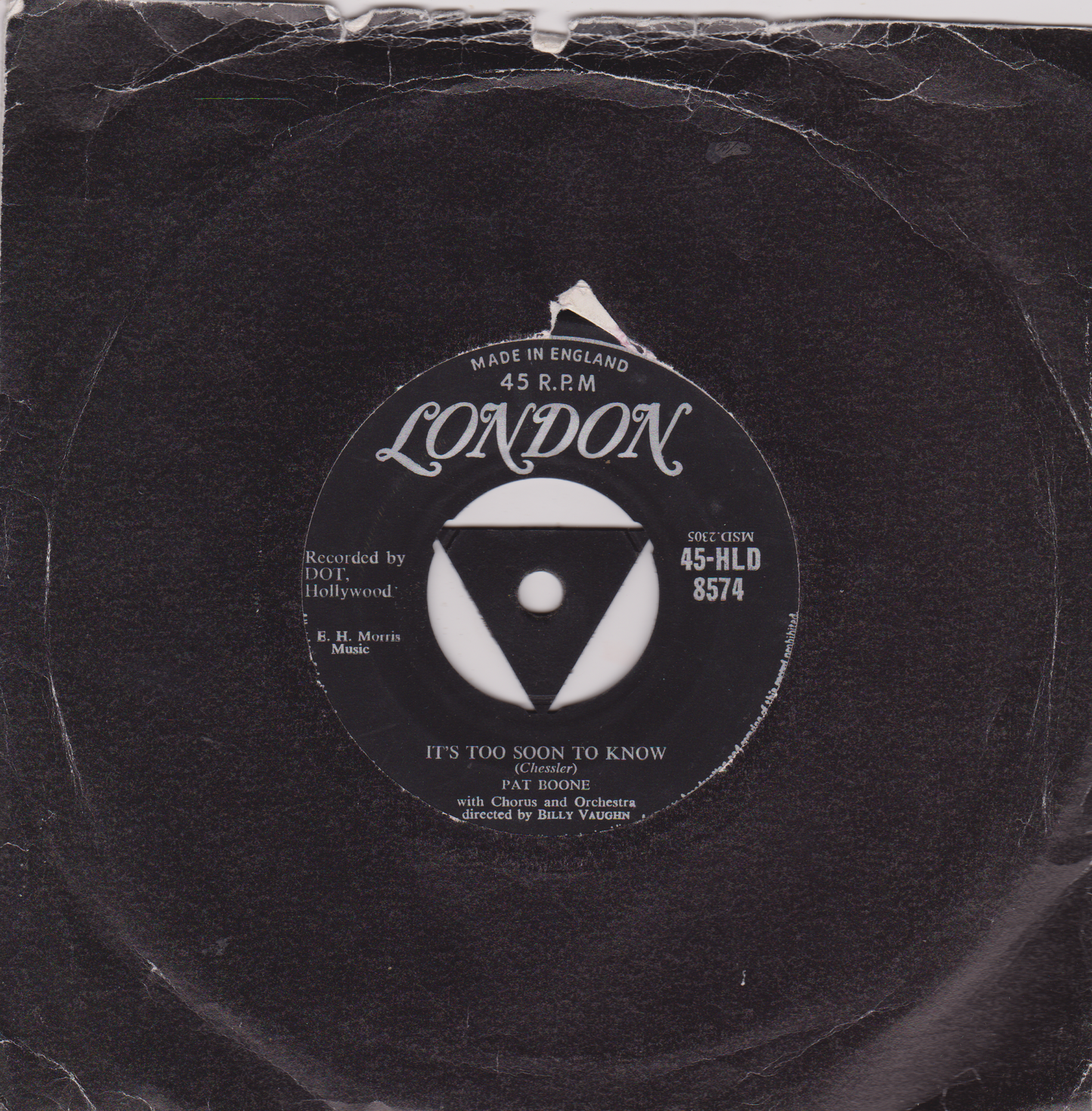 Pat Boone - It's Too Soon To Know (London 1958) 7" vinyl single VG/-