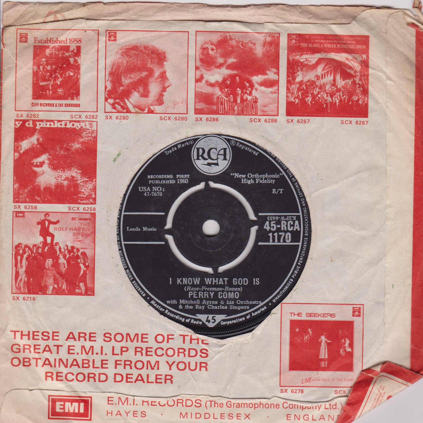 Perry Como – Delaware (RCA 1960) 7" vinyl single VG/-