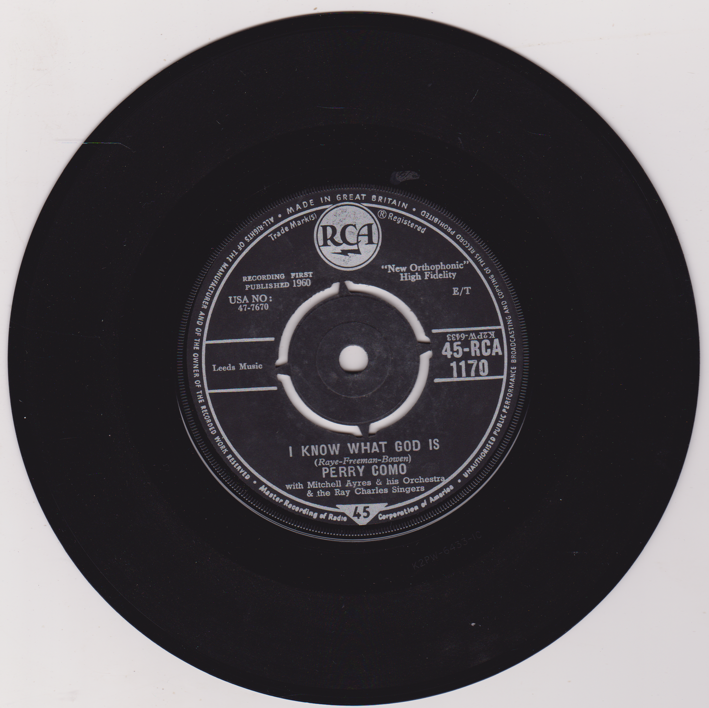 Perry Como – Delaware (RCA 1960) 7" vinyl single VG/-