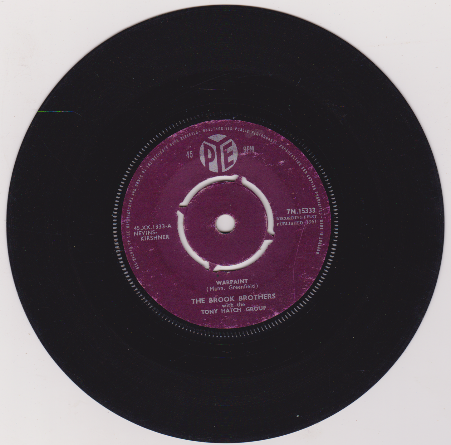 The Brook Brothers With The Tony Hatch Group – Warpaint (Pye 1961) 7" vinyl single G+/-