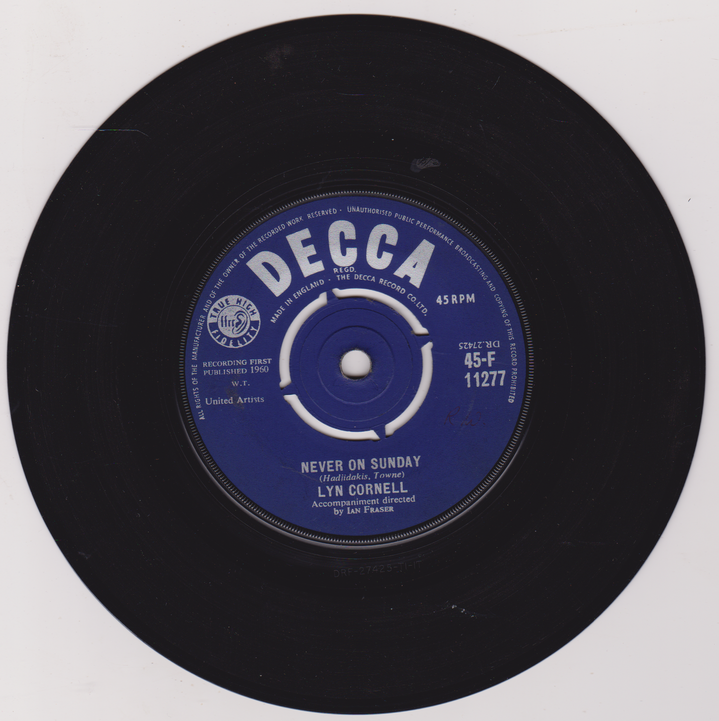 Lyn Cornell – Never On Sunday (Decca 1960) 7" vinyl single VG/G