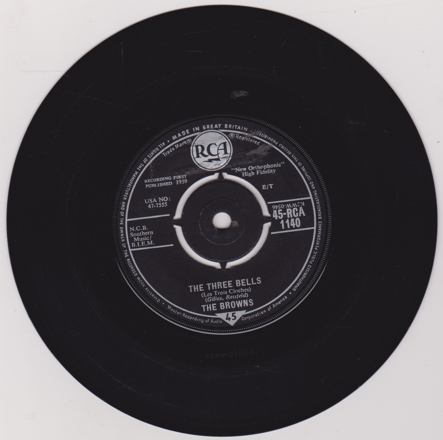 The Browns – The Three Bells (RCA 1959) 7" vinyl single G+/-