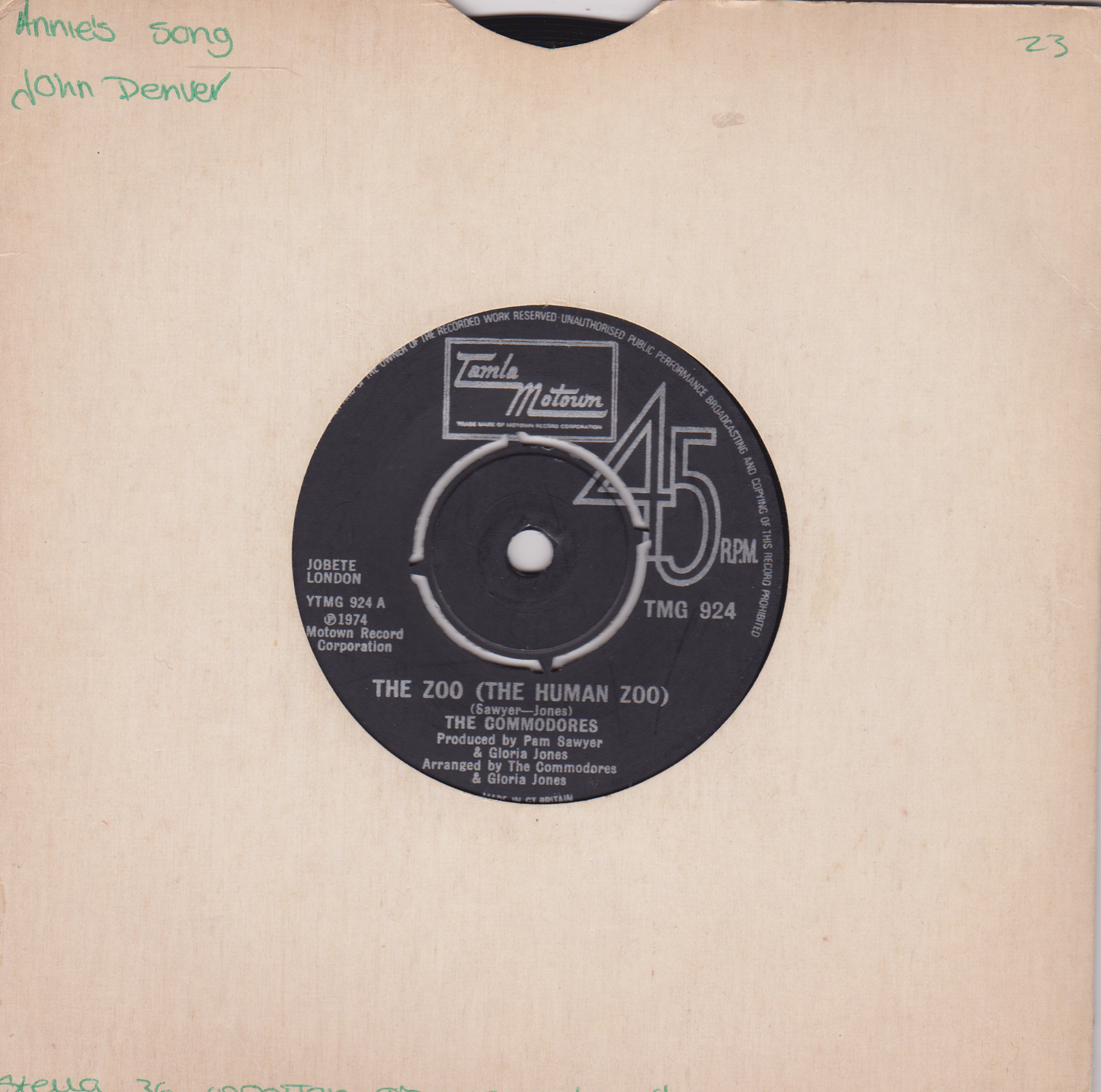 The Commodores – The Zoo (The Human Zoo) (Tamla 1974) 7" vinyl single G+/-