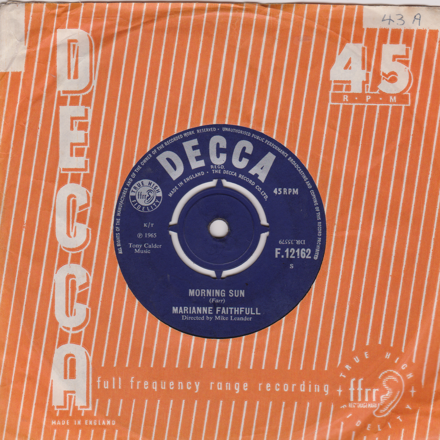 Marianne Faithfull – This Little Bird (Decca 1965) 7" vinyl single G+/VG
