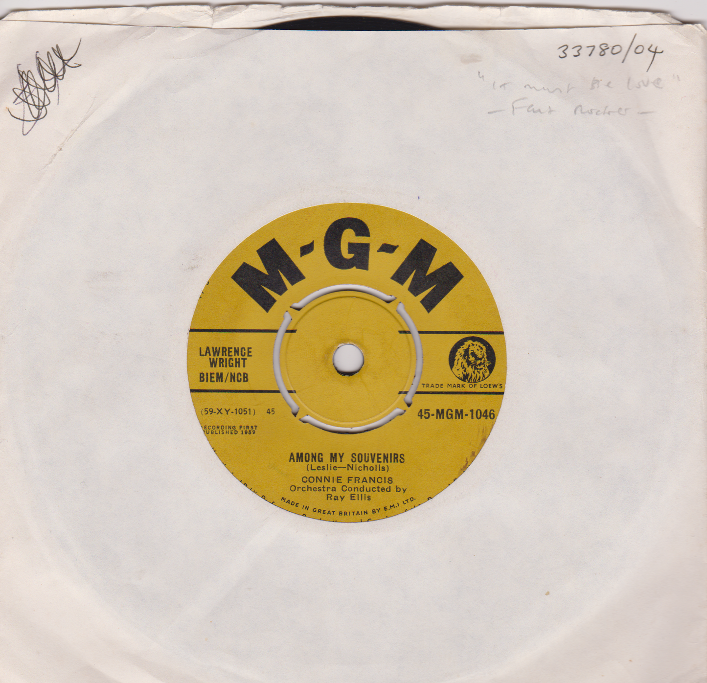 Connie Francis – Among My Souvenirs (MGM 1959) 7" vinyl single G+/-