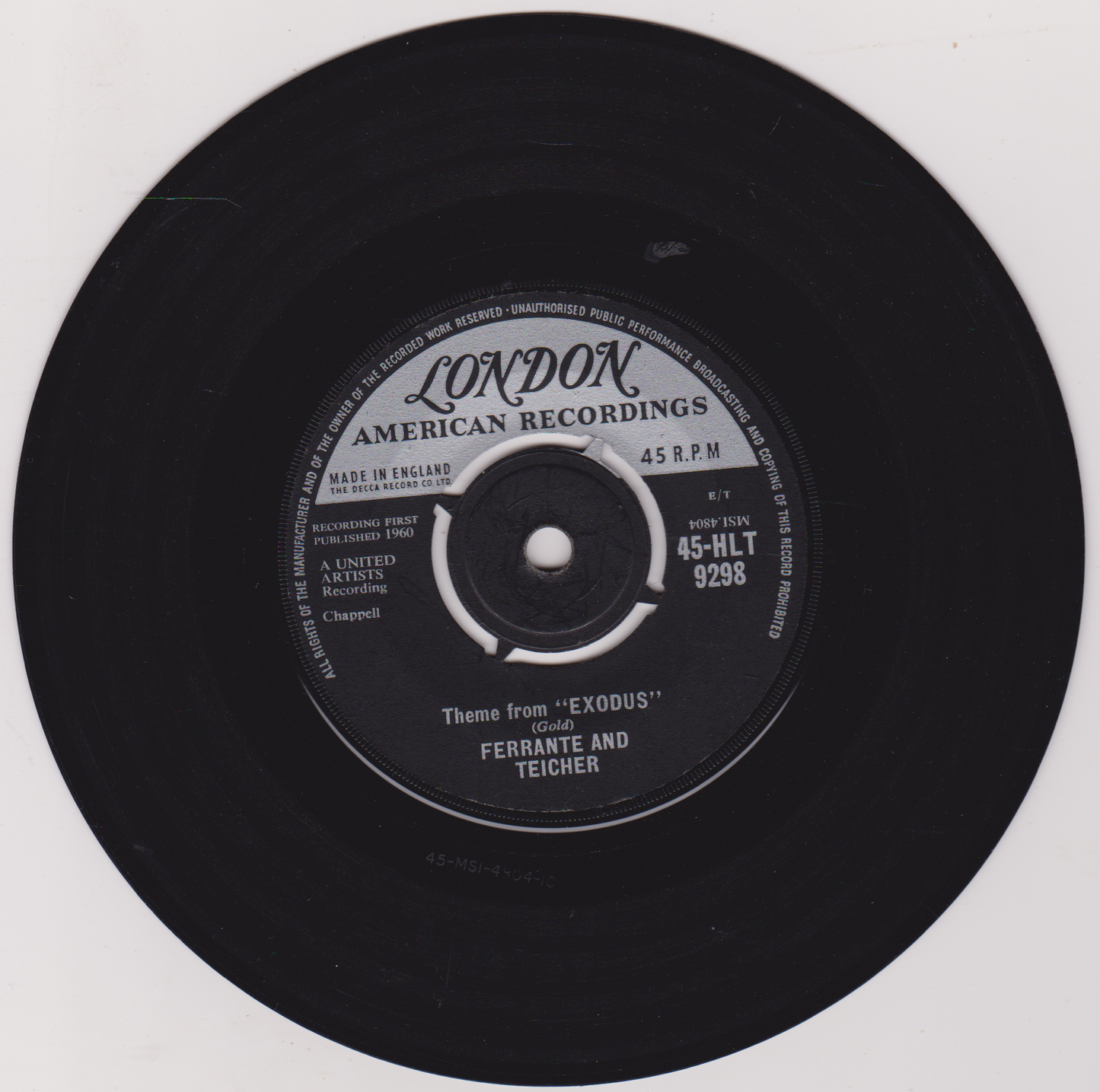 Ferrante And Teicher – Theme From "Exodus" (London 1960) 7" vinyl single VG/-