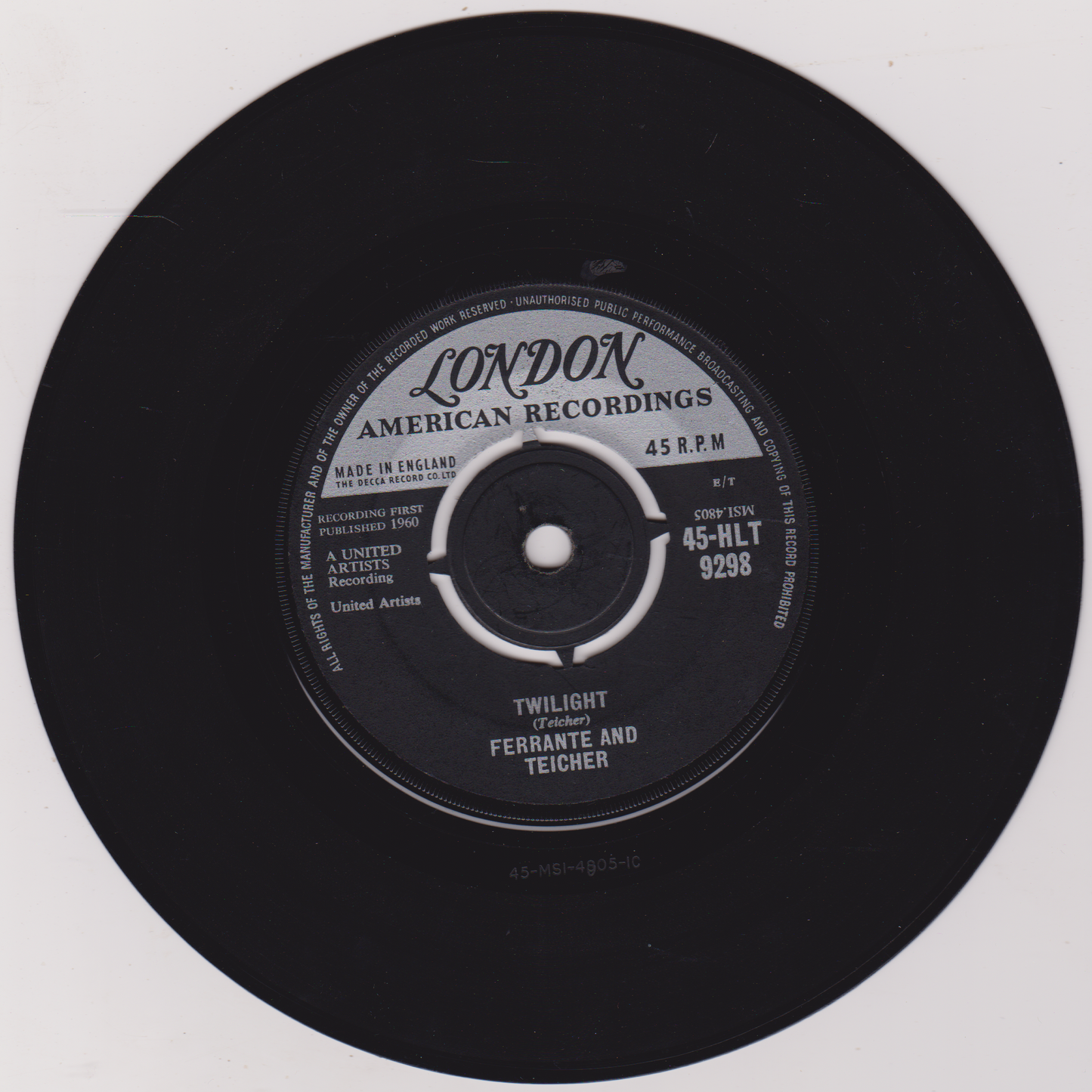 Ferrante And Teicher – Theme From "Exodus" (London 1960) 7" vinyl single VG/-