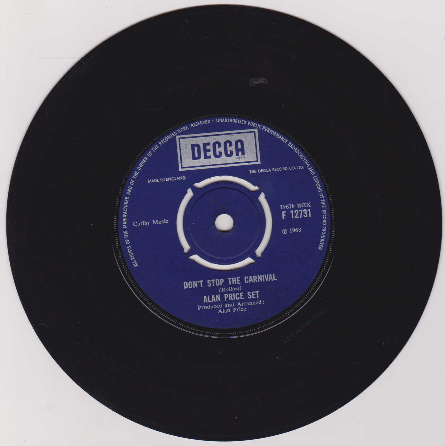 Alan Price Set – Don't Stop The Carnival (Decca 1968) 7" vinyl single G+/-