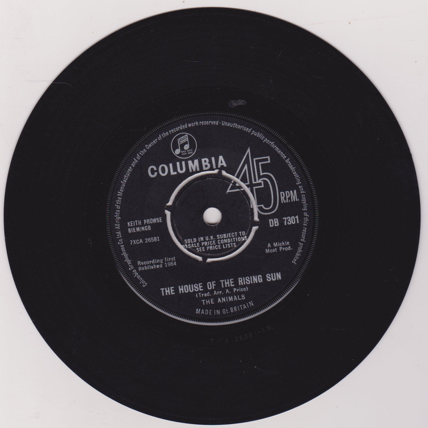 The Animals – The House Of The Rising Sun (Columbia) 7" vinyl single VG/-