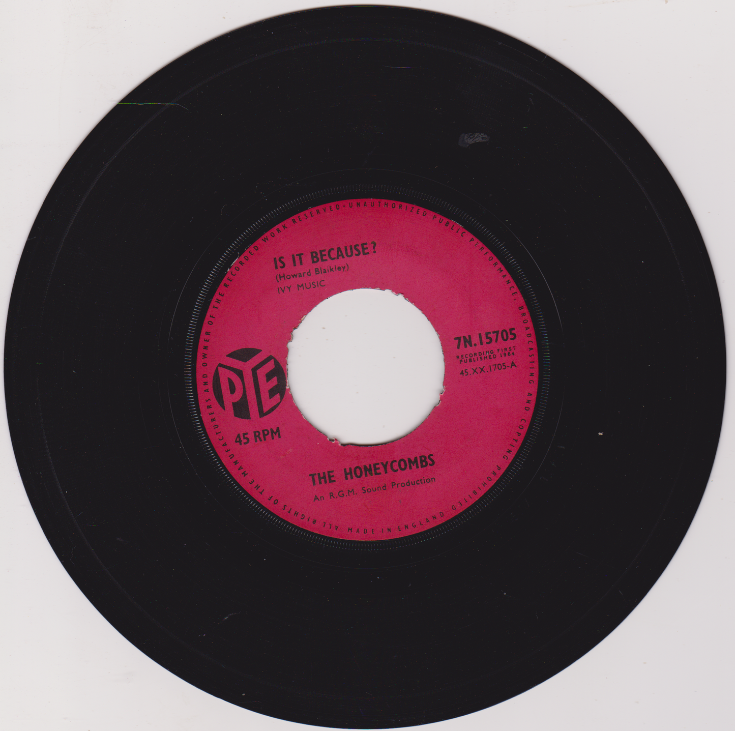 The Honeycombs – Is It Because? (Pye 1964) 7" vinyl single VG/-