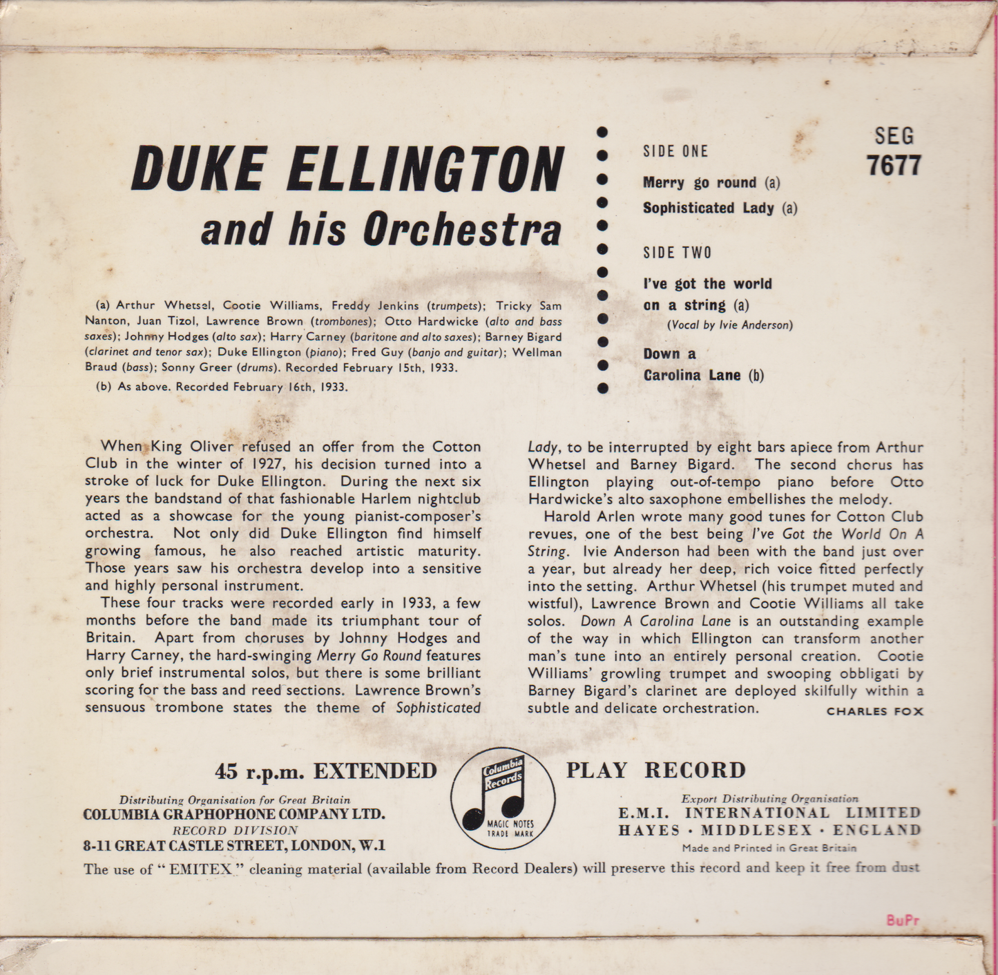 Duke Ellington - Merry Go Round (Columbia 1957) 7" vinyl P/S EP VG/VG