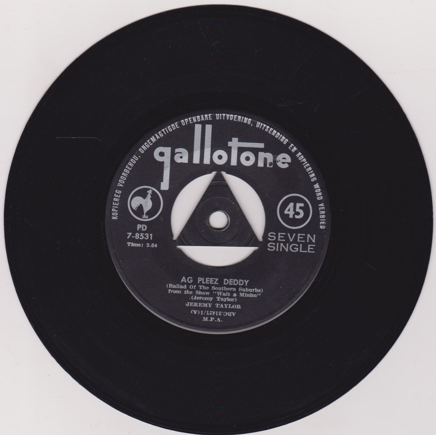 Jeremy Taylor – Ag Pleez Deddy (Gallotone 1962) 7" vinyl single G+/- South Africa