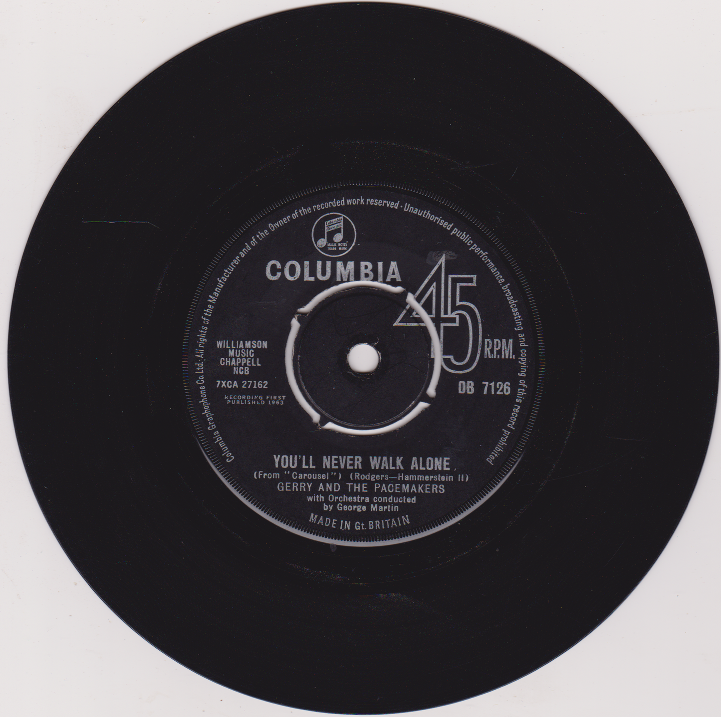 Gerry And The Pacemakers – You'll Never Walk Alone (Columbia 1963) 7" vinyl single G+/-