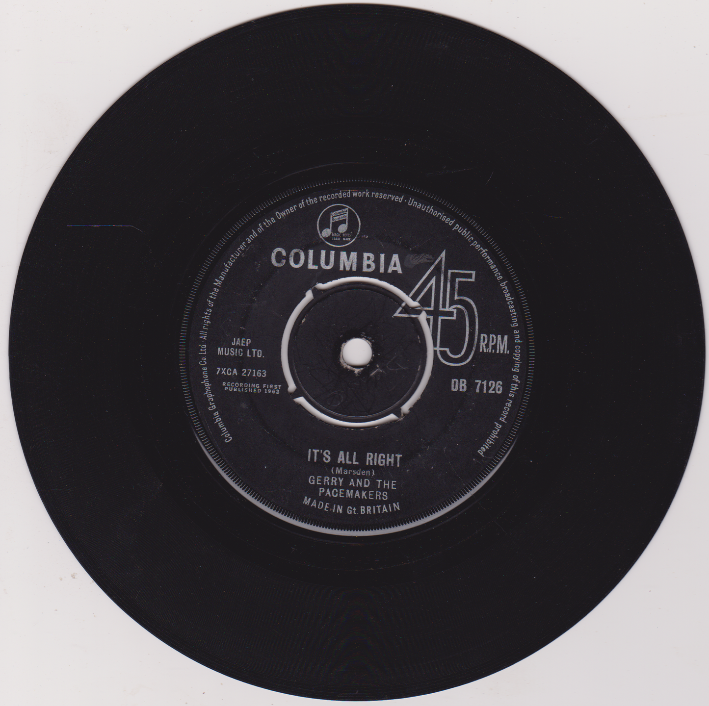 Gerry And The Pacemakers – You'll Never Walk Alone (Columbia 1963) 7" vinyl single G+/-