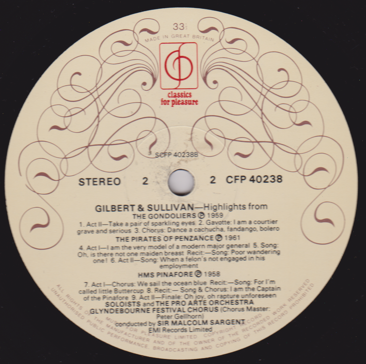 Gilbert & Sullivan, Glyndebourne Festival Chorus, Sargent – Highlights (EMI) 12" vinyl LP VG/VG