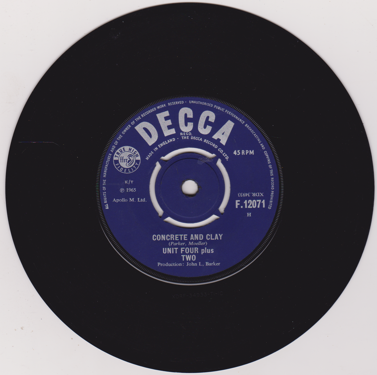 Unit Four Plus Two – Concrete And Clay (Decca 1965) 7" vinyl single VG/VG