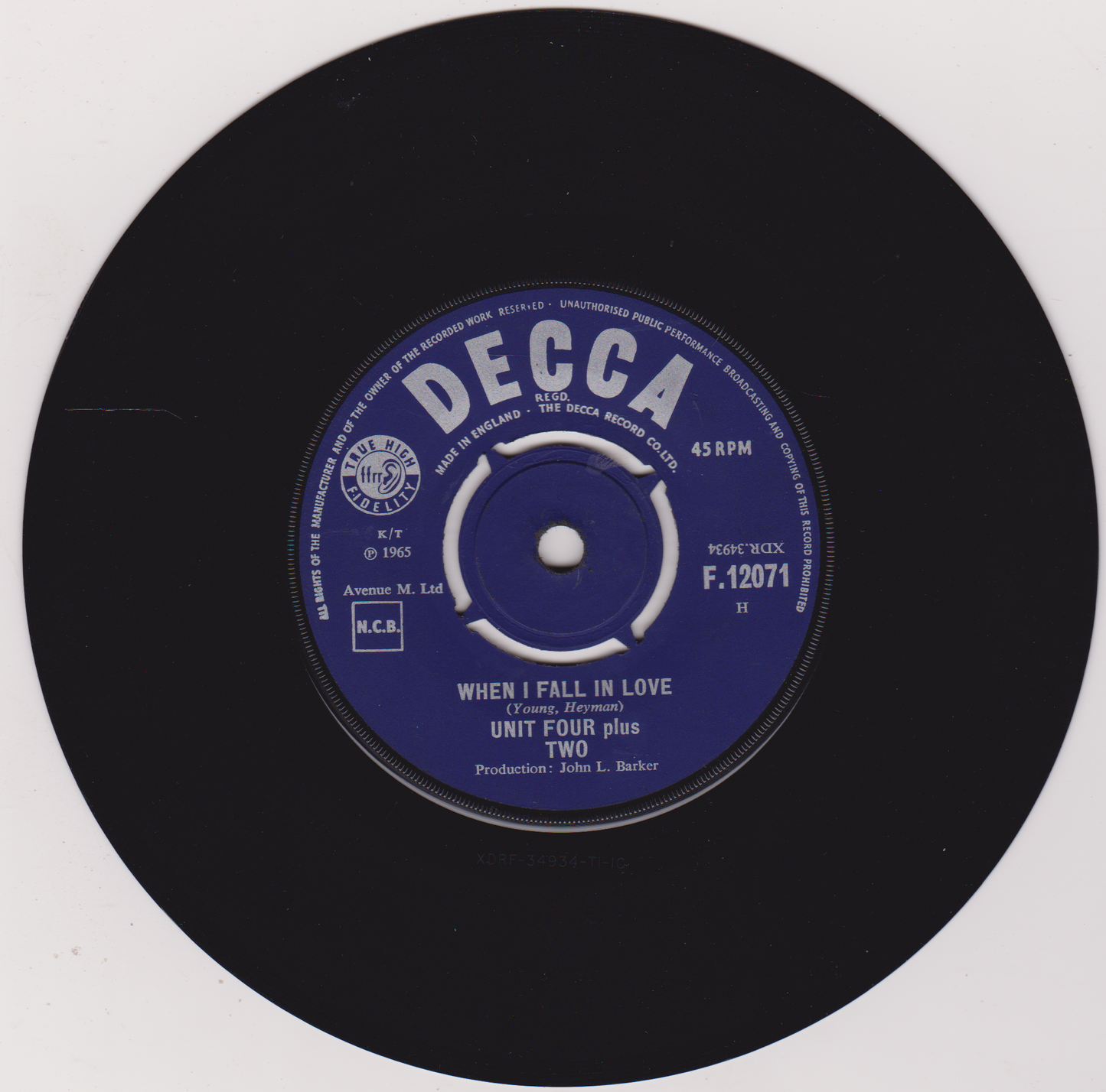 Unit Four Plus Two – Concrete And Clay (Decca 1965) 7" vinyl single VG/VG