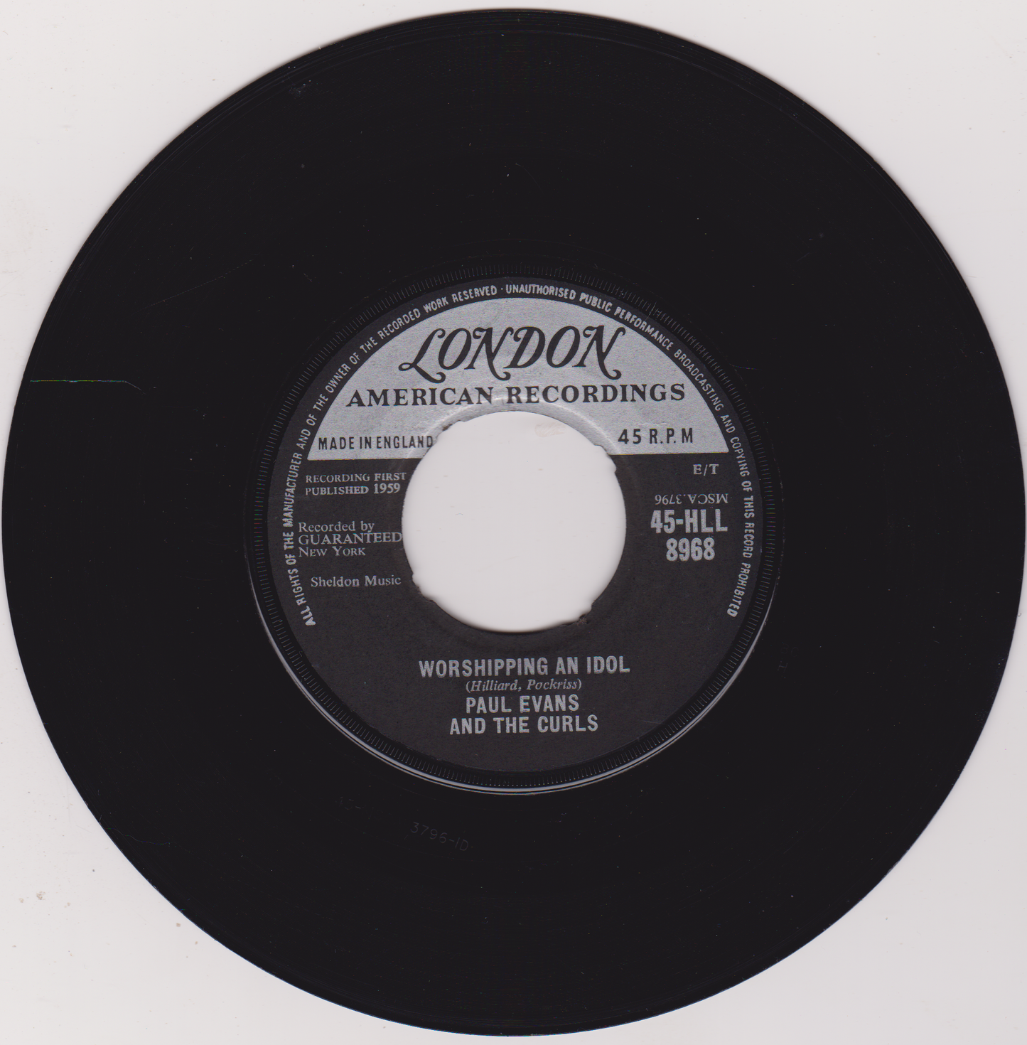 Paul Evans And The Curls – Seven Little Girls Sitting In The Back Seat (London 1959) 7" vinyl single VG/- jukebox centre