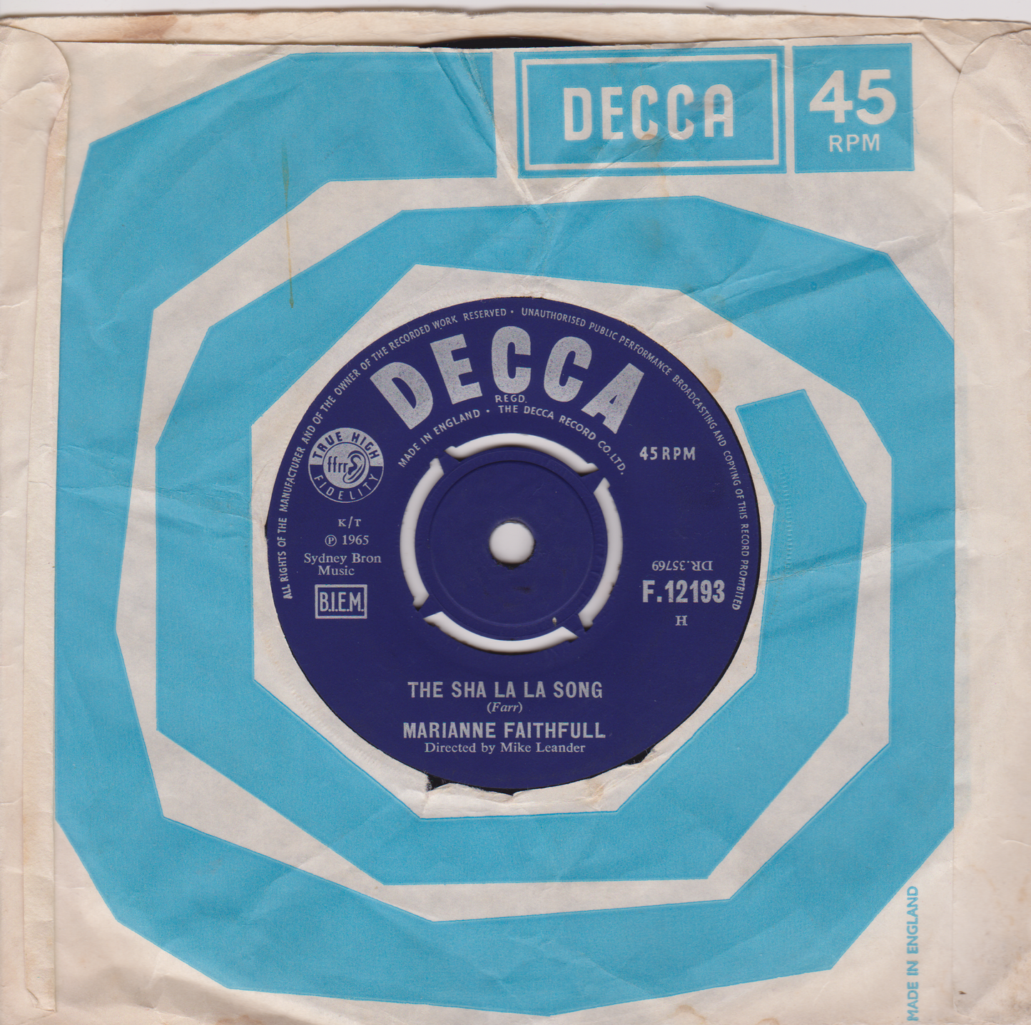 Marianne Faithfull – Summer Nights (Decca 1965) 7" vinyl single VG/-
