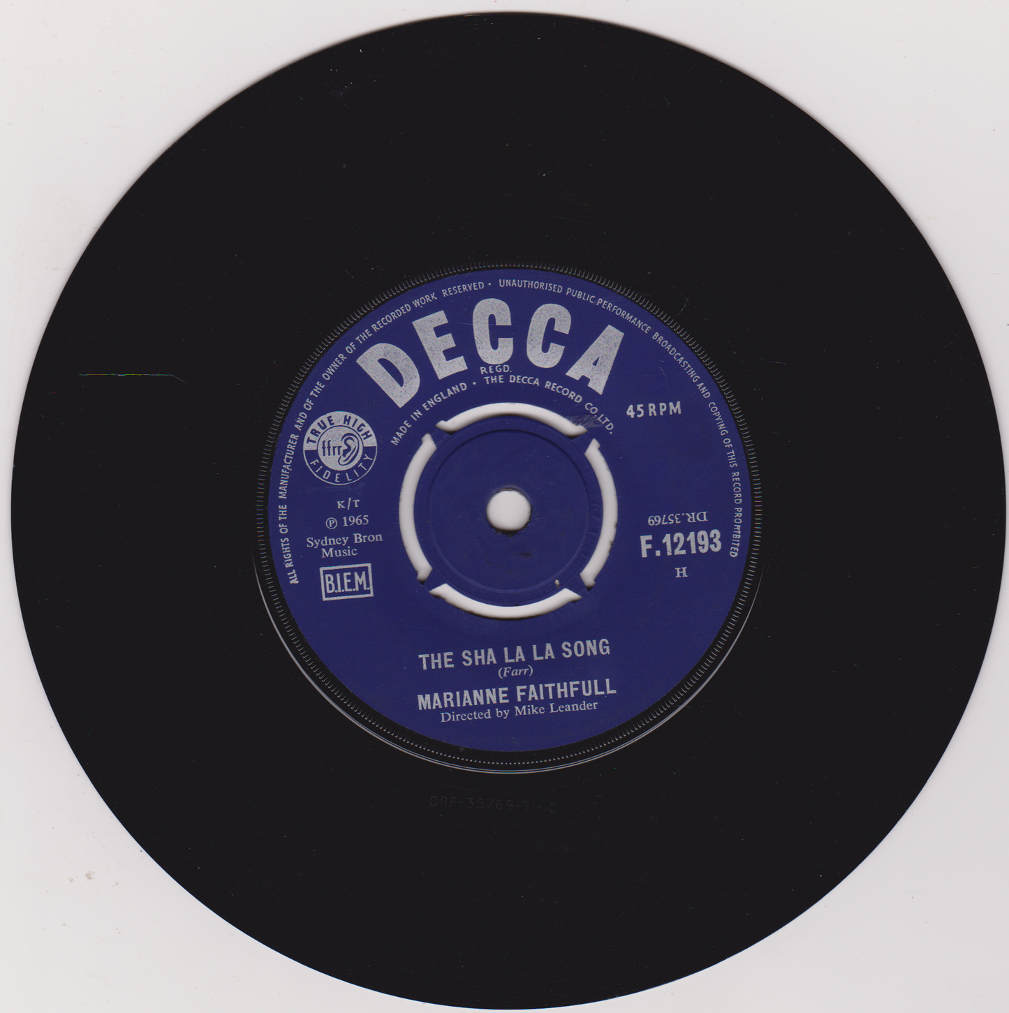 Marianne Faithfull – Summer Nights (Decca 1965) 7" vinyl single VG/-