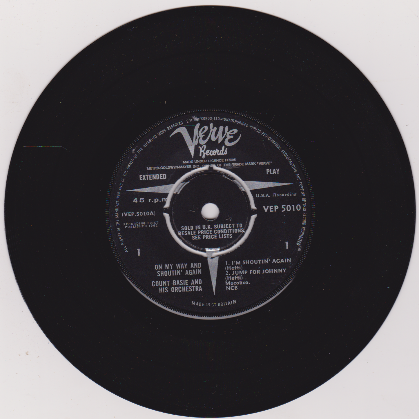Count Basie And His Orchestra – On My Way And Shoutin' Again (Verve 1962) 7" vinyl EP VG/G+