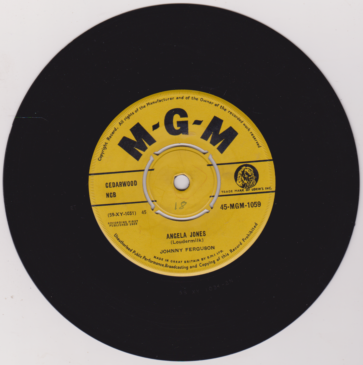 Johnny Ferguson – Angela Jones (MGM 1960) 7" vinyl single VG/G
