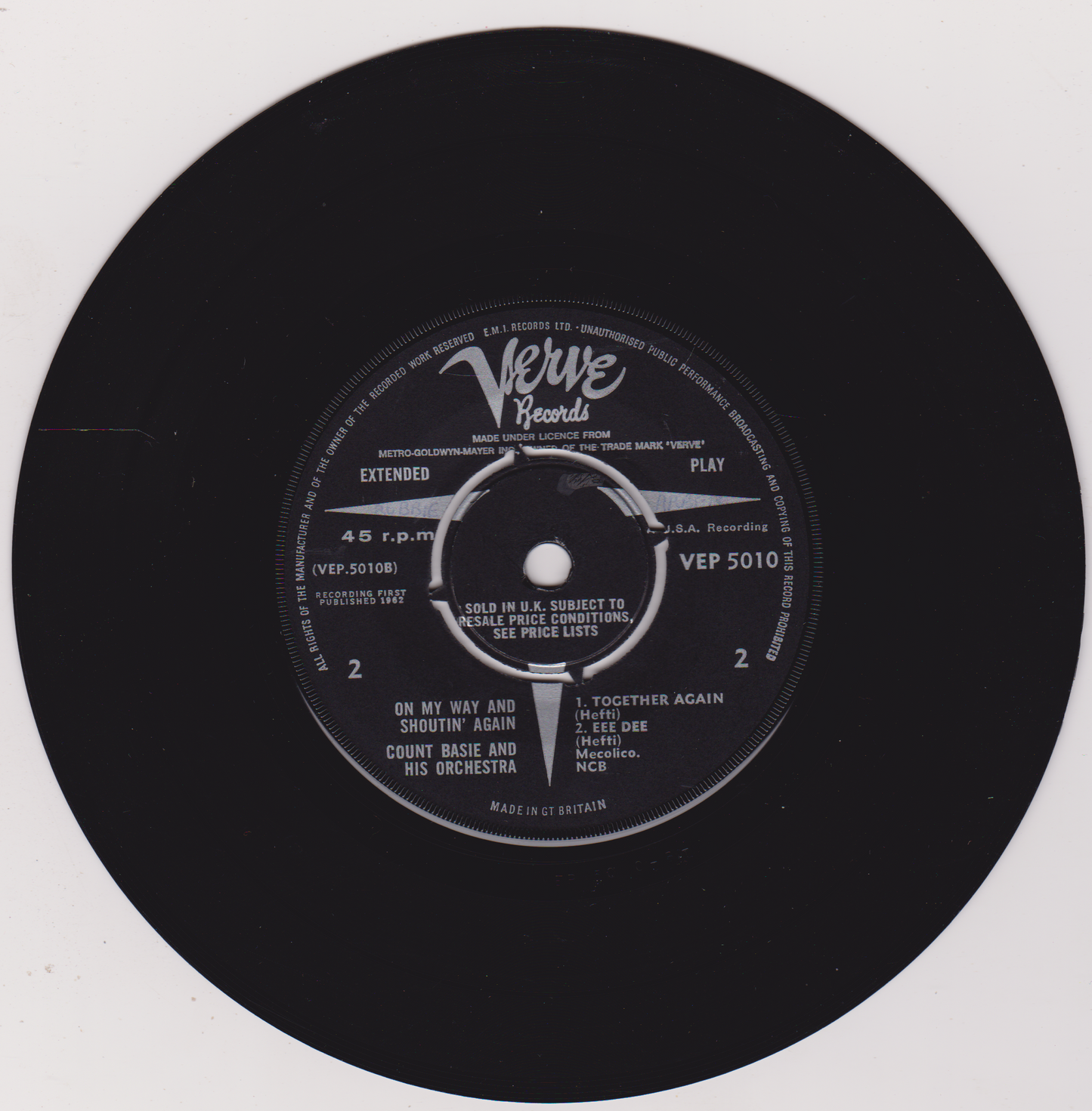 Count Basie And His Orchestra – On My Way And Shoutin' Again (Verve 1962) 7" vinyl EP VG/G+