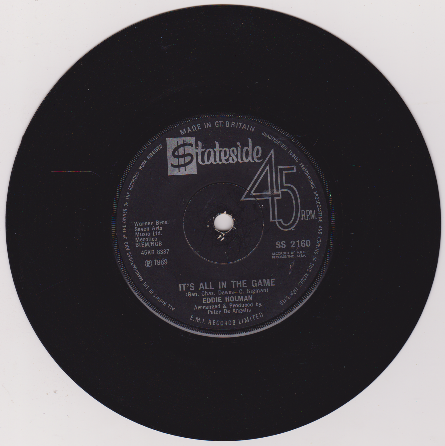 Eddie Holman – (Hey There) Lonely Girl (Stateside 1970) 7" vinyl single VG/-