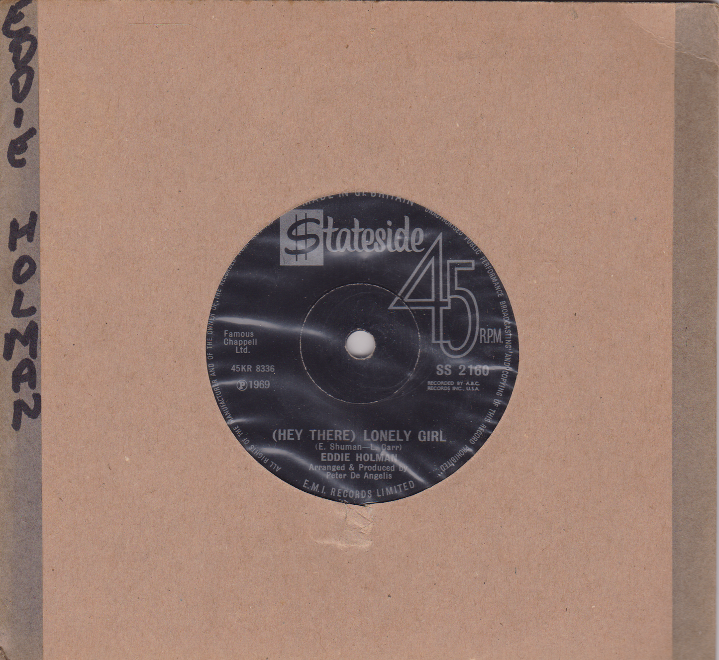 Eddie Holman – (Hey There) Lonely Girl (Stateside 1970) 7" vinyl single VG/-