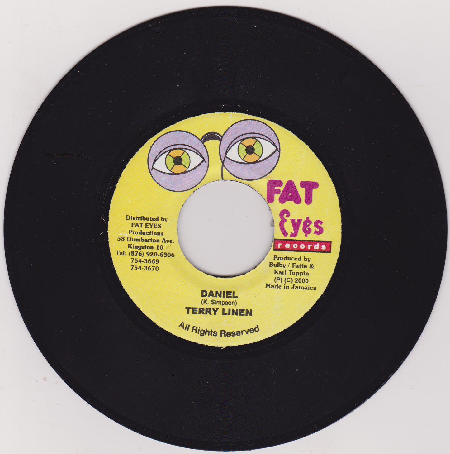 Terry Linen – Daniel (Fat Eyes 2000) 7" vinyl single VG/- Jamaica jukebox centre
