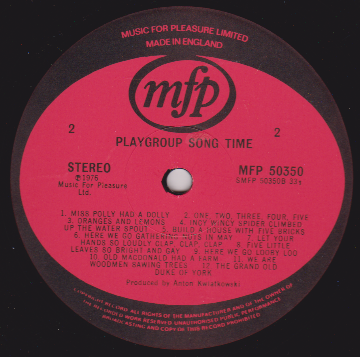 Record label with 'mfp' branding and text on a black background