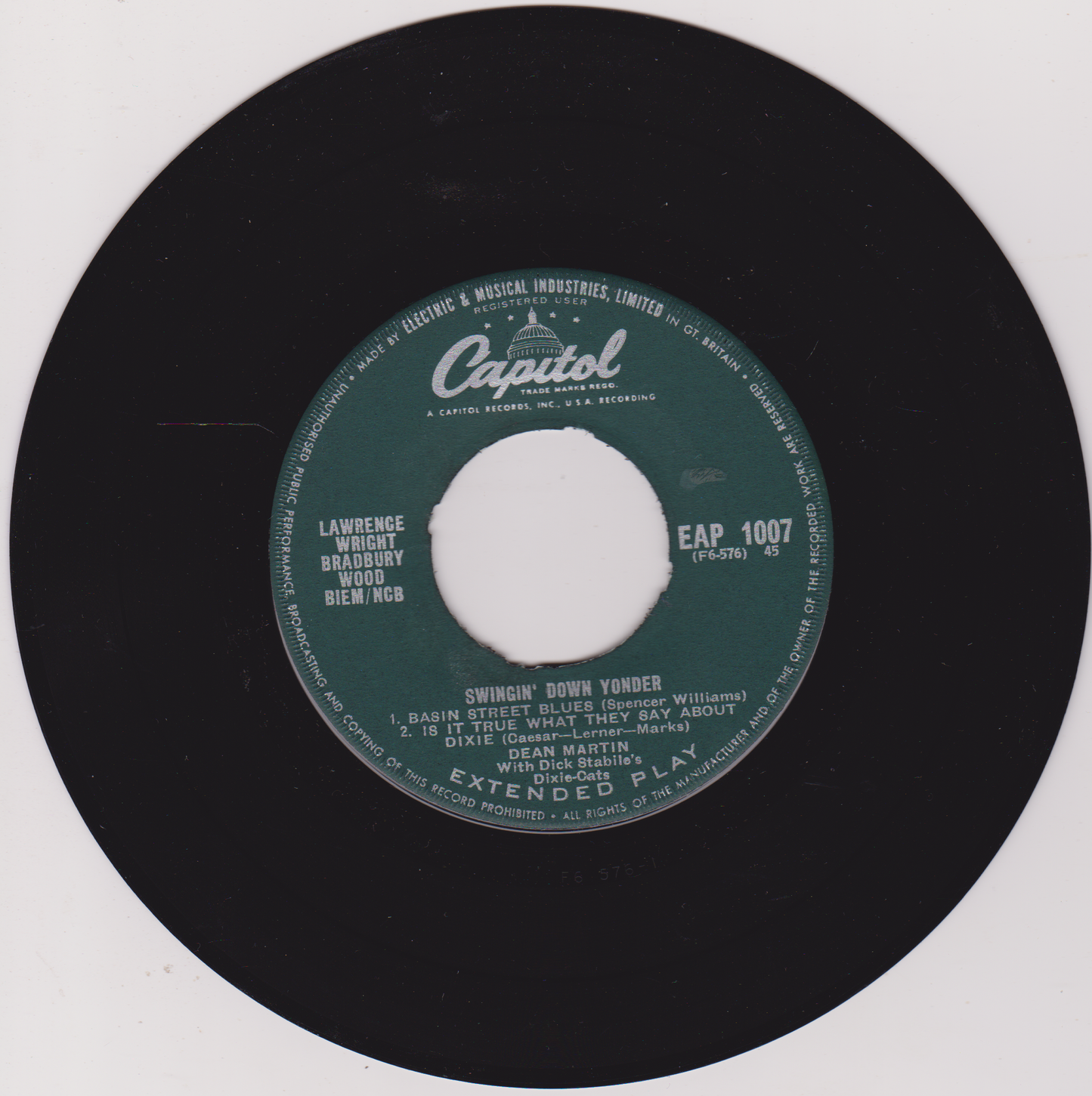 Dean Martin – Swingin' Down Yonder (Capitol 1956) 7" vinyl EP VG/VG jukebox centre