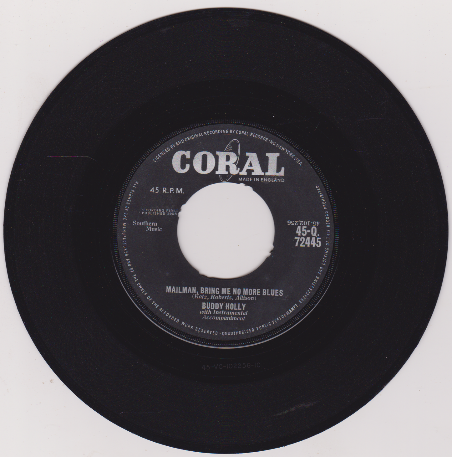 Buddy Holly – Look At Me (Coral) 7" vinyl single VG/- jukebox centre
