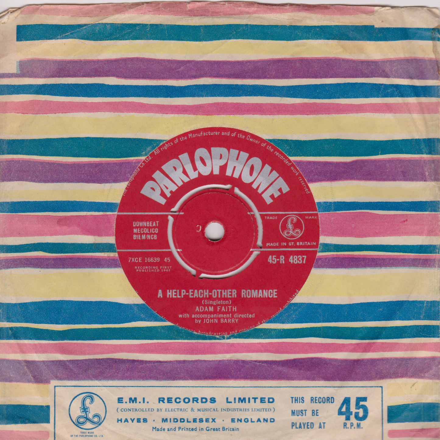 Adam Faith – The Time Has Come (Parlophone 1961) 7" vinyl single VG/VG