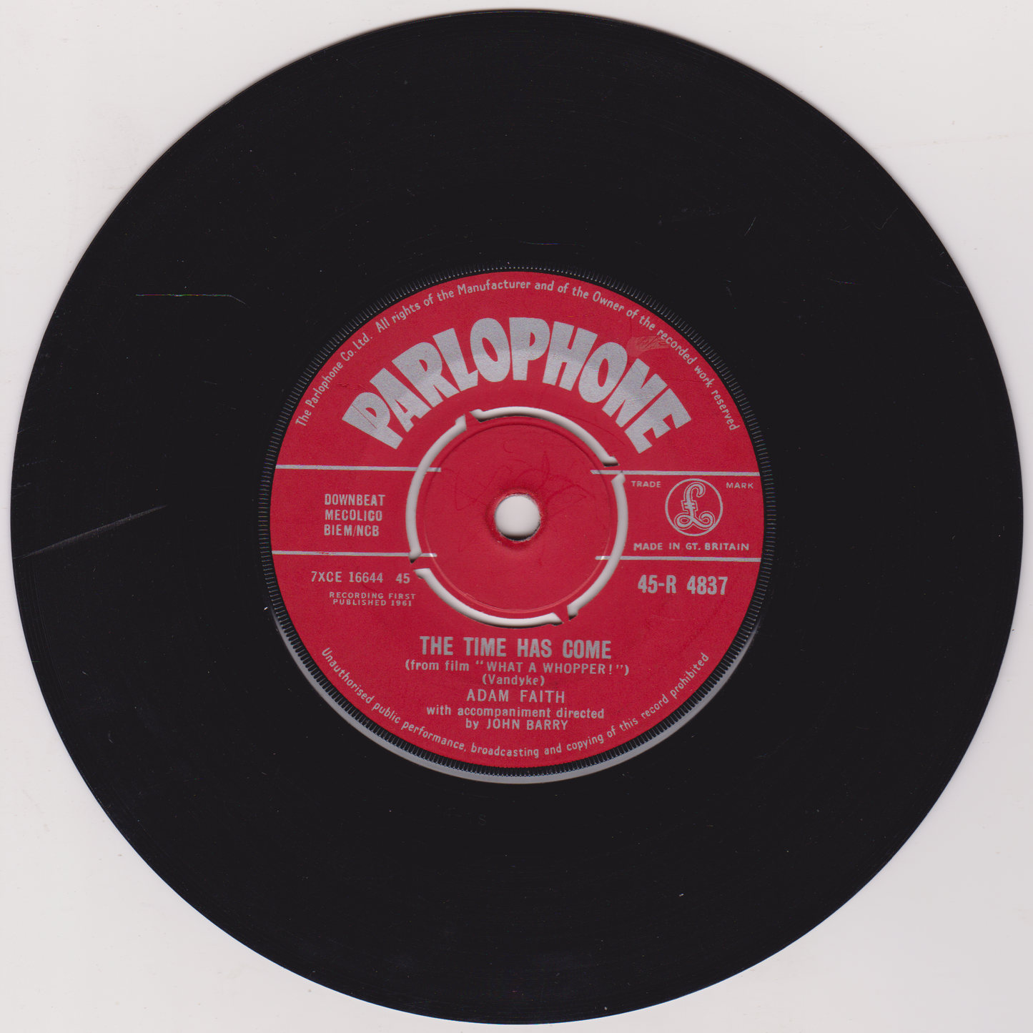 Adam Faith – The Time Has Come (Parlophone 1961) 7" vinyl single VG/VG